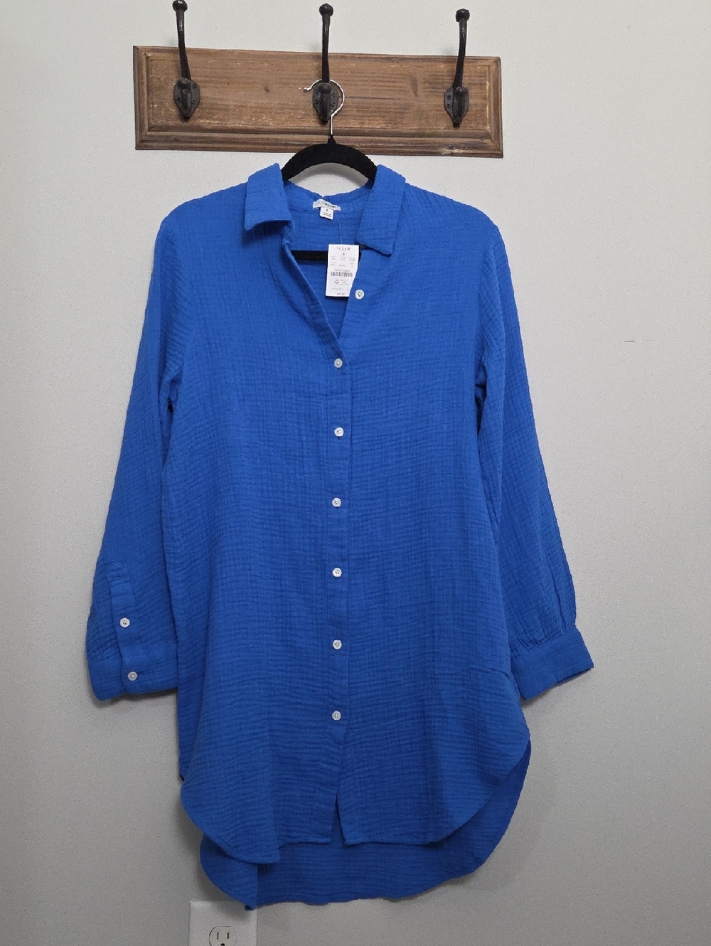 NWT J Crew Gauze button-down beach tunic Bright Grotto Blue Small